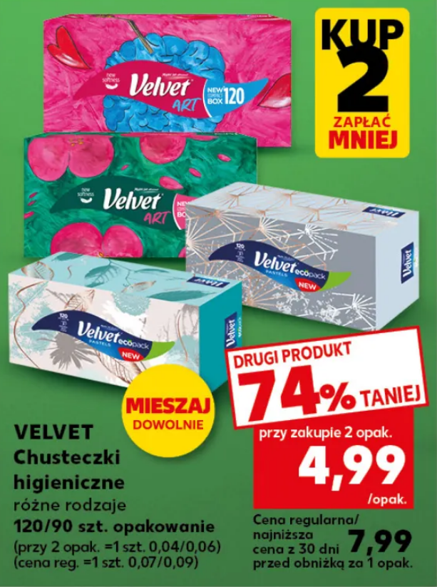Chusteczki higieniczne VELVET, 120/90 szt. , rózne rodzaje (przy zakupie 2 opakowań)