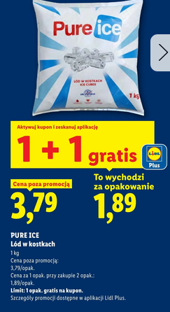 PURE ICE Lód w kostkach, 1 KG (1+1 GRATIS)