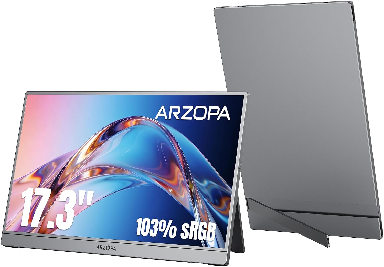 ARZOPA 17.3" Przenośny Monitor Szary, 1080P FHD 103% sRGB IPS Portable Gamingowy (czarny lub szary)