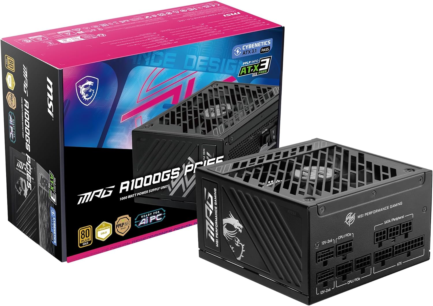 MSI MPG A1000GS PCIE5 ATX 3.1, pełny modułowy - 80 Plus Gold Certified 1000W