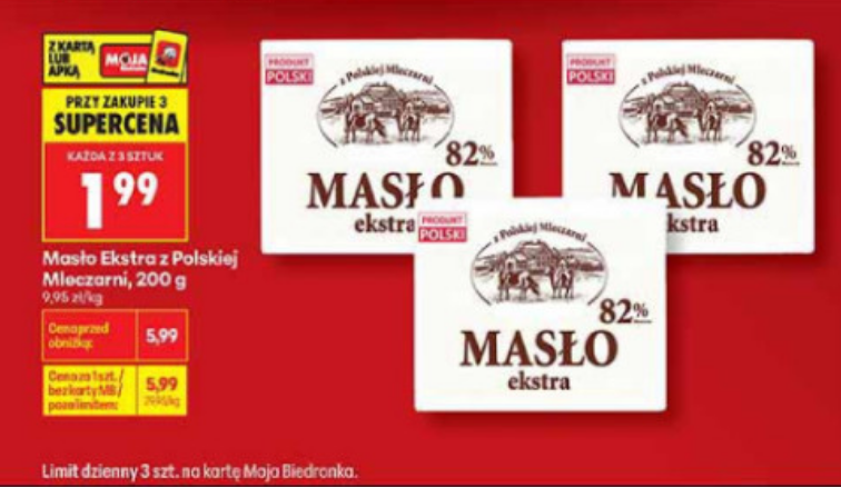 Masło Ekstra z Polskiej Mleczarni, 200g (przy zakupie 3 opakowań)