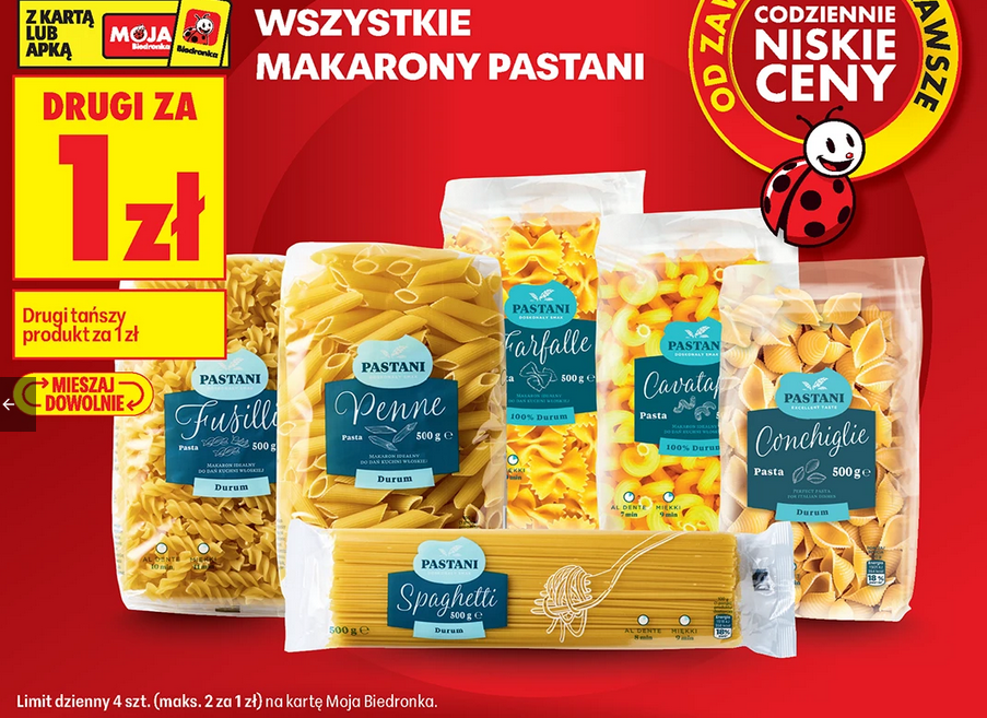 Wszystkie makarony PASTINI (drugi produkt za 1 PLN)
