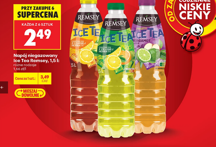 Napój niegazowany Ice Tea REMSEY, 1.5 L (przy zakupie 6 butelek)