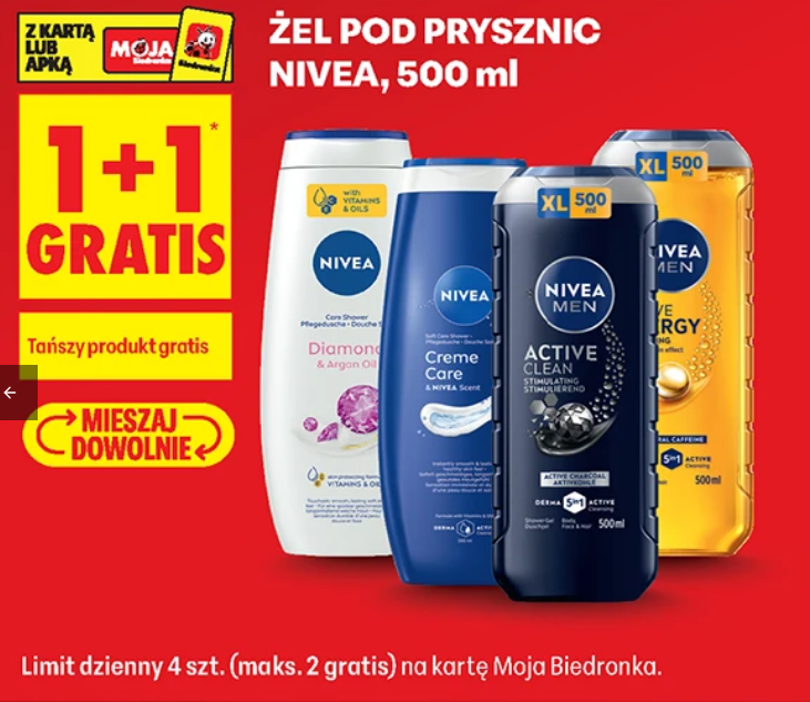 Żel pod prysznic NIVEA, 500 ml (1+1 GRATIS)