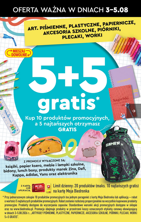 Kup 10 produktów promocyjnych, a 5 najtańszych otrzymasz GRATIS - BIEDRONKA