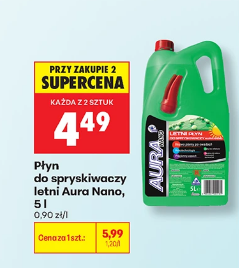 Płyn do spryskiwaczy, letni, Aura Nano, 5 Litrów (przy zakupie 2 opakowań)