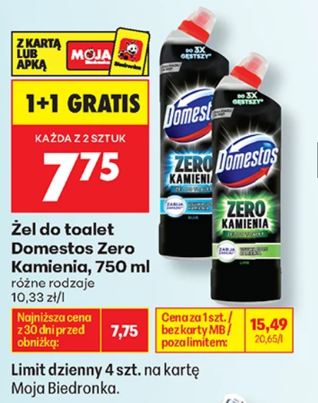 Żel do toalet Domestos Zero Kamienia, 750 ML (1+1 GRATIS)