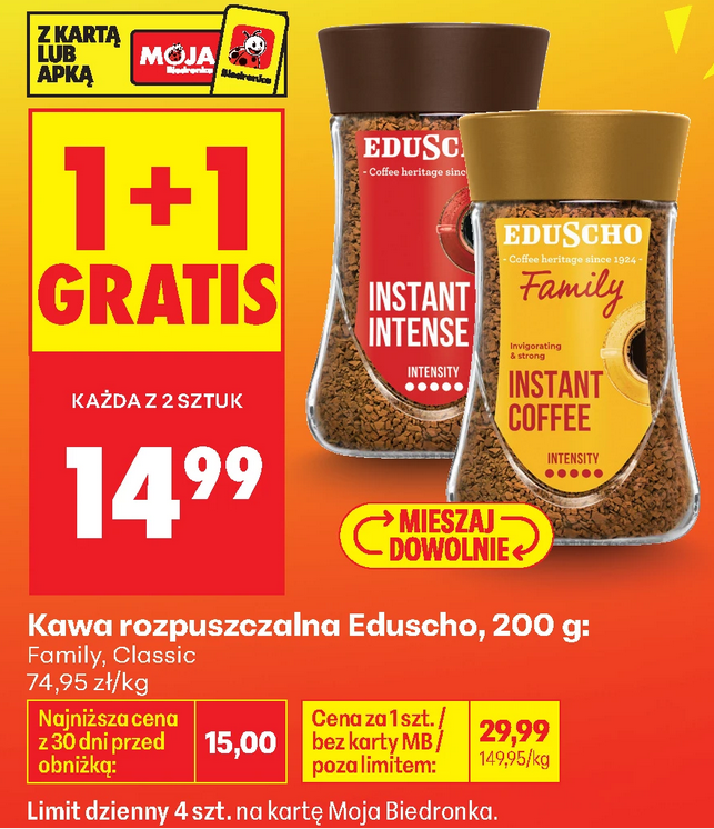 Kawa rozpuszczalna Eduscho, 200g (1+1 GRATIS)