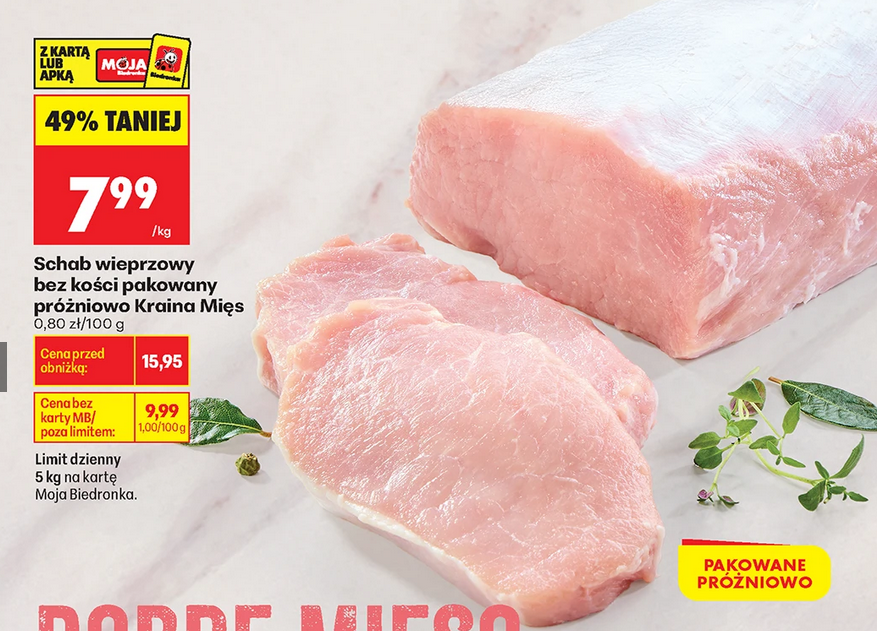 Schab wieprzowy B/K pakowany próżniowo Kraina Mięs, 1 KG