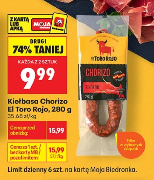 Kiełbasa Chorizo El Toro Rojo, 280g (przy zakupie 2 op.)