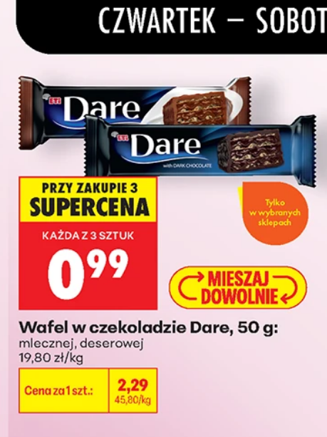 Wafel w czekoladzie Dare, 50g (przy zakupie 3 sztuk)