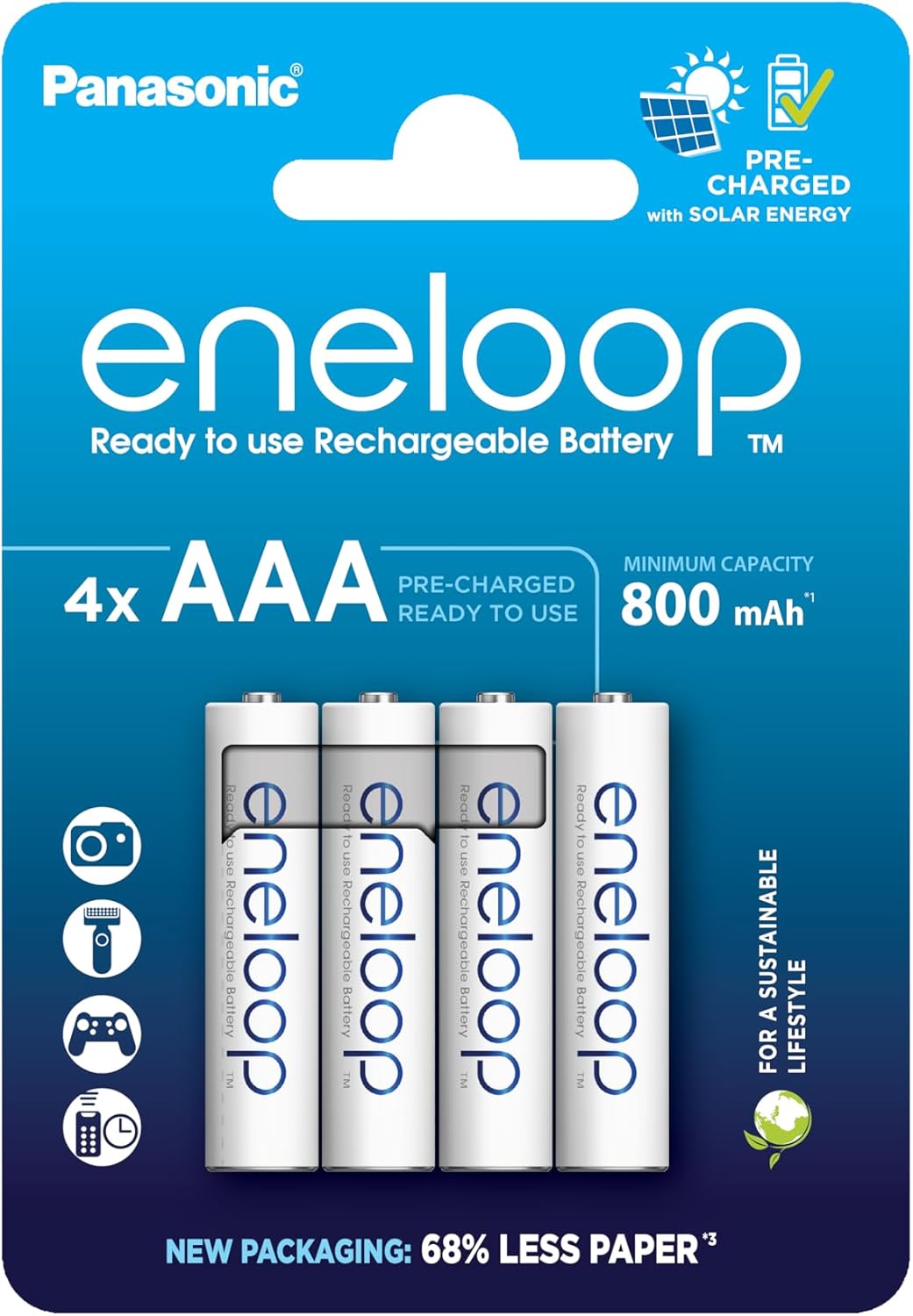 Panasonic eneloop | Ready-to-Use Ni-MH akumulatory, AAA/Micro, 4 sztuki, 800 mAh, 2100 cykli ładowania