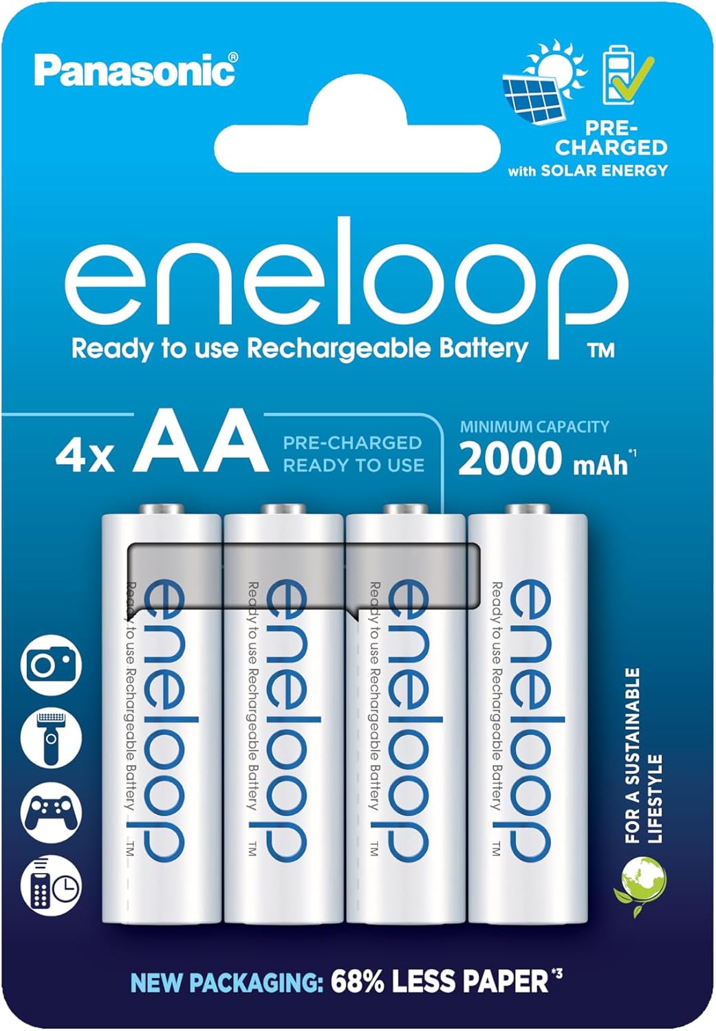 Panasonic eneloop | Ready-to-Use Ni-MH akumulatory, AA/Mignon, 4 sztuki w zestawie, 2000 mAh, 2100 cykli ładowania