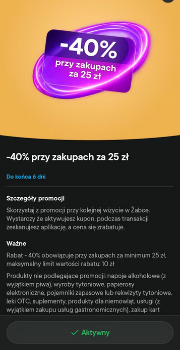 RABAT -40% przy zakupach za min. 25 PLN - Żabka