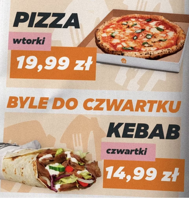 Kebab za 14,99 PLN w czwartki i Pizza za 19,99 PLN we wtorki (Kraków, Poznań, Wrocław) - PYSZNE.PL