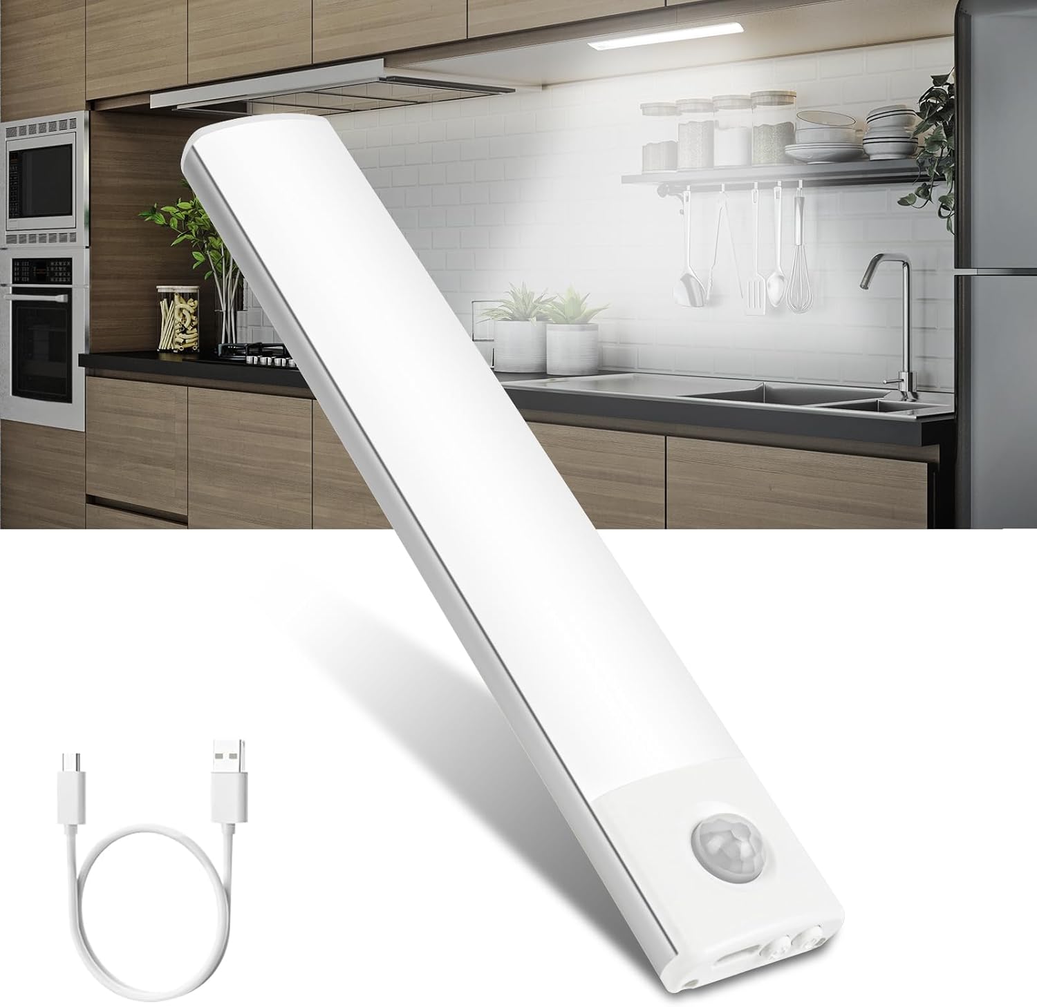 Vicloon Lampa LED z czujnikiem ruchu, akumulatorowa, 3 kolory, możliwość ściemniania + kabel USB-C
