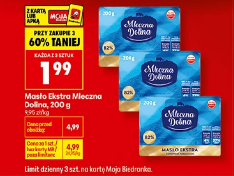 Masło Ekstra Mleczna Dolina, 200g (przy zakupie 3 opakowań)