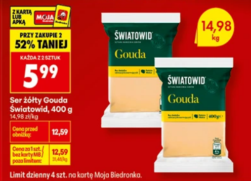 Ser żółty Gouda Światowid, 400g (przy zakupie 2 opakowań)