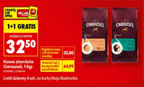 Kawa Ziarista CAROUSEL, 1 KG (1+1 GRATIS)