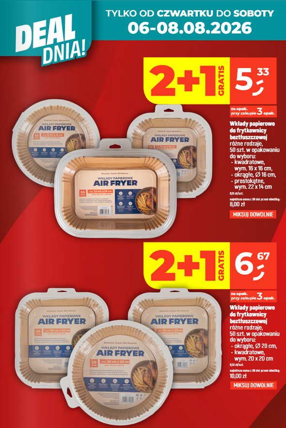 Wkłady papierowe do frytkownicy beztłuszczowej, różne rodzaje, 50 sztuk (2+1 GRATIS)