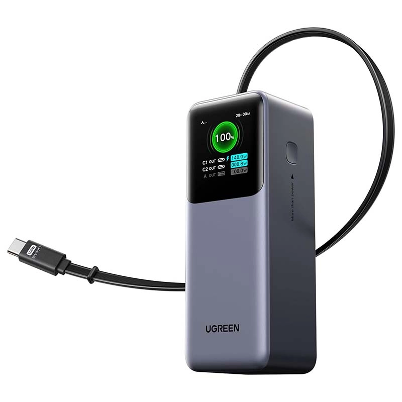 Powerbank UGREEN PB726 20000mAh 165W Wbudowany kabel Certyfikat CCC Szary