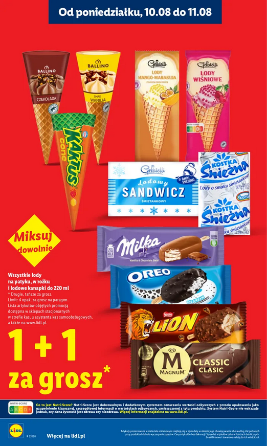 Wszystkie lody na patyku, w rozku i lodowe kanapki do 220 ML (1+ 1 za grosz) - LIDL