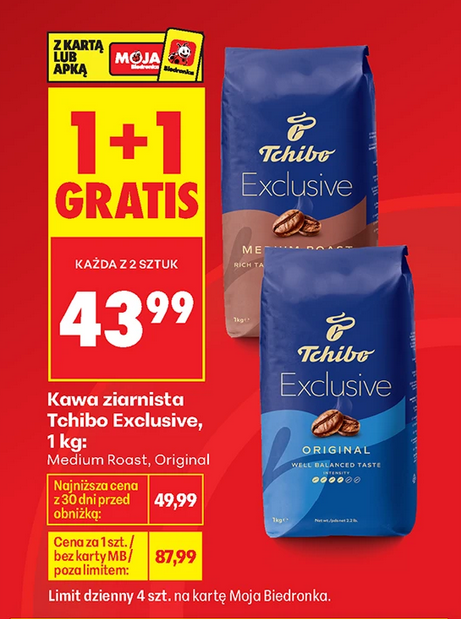Kawa ziarnista Tchibo Exclusive, 1 KG (1+1 GRATIS)