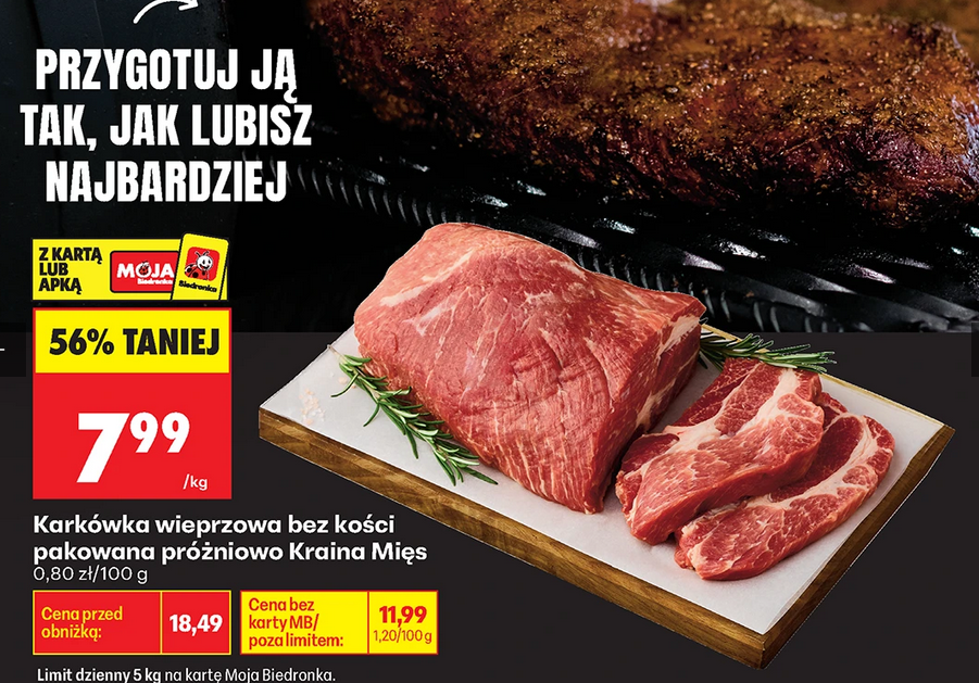 Karkówka wieprzowa B/K pakowana próżniowo Kraina Mięs, 1 KG - Biedronka