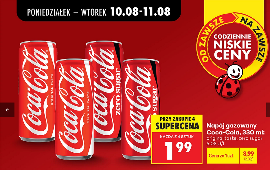Napój Gazowany Coca-Cola, 330 ML (przy zakupie 4 op) - Biedronka