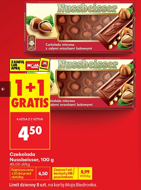 Czekolada Nussbeisser, 100g (1+1 GRATIS) - Biedronka