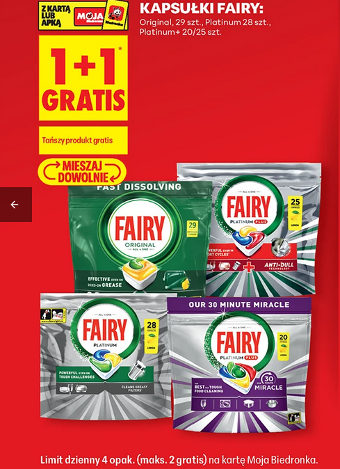Kapsułki do zmywarki FAIRY (1+1 GRATIS) - Biedronka
