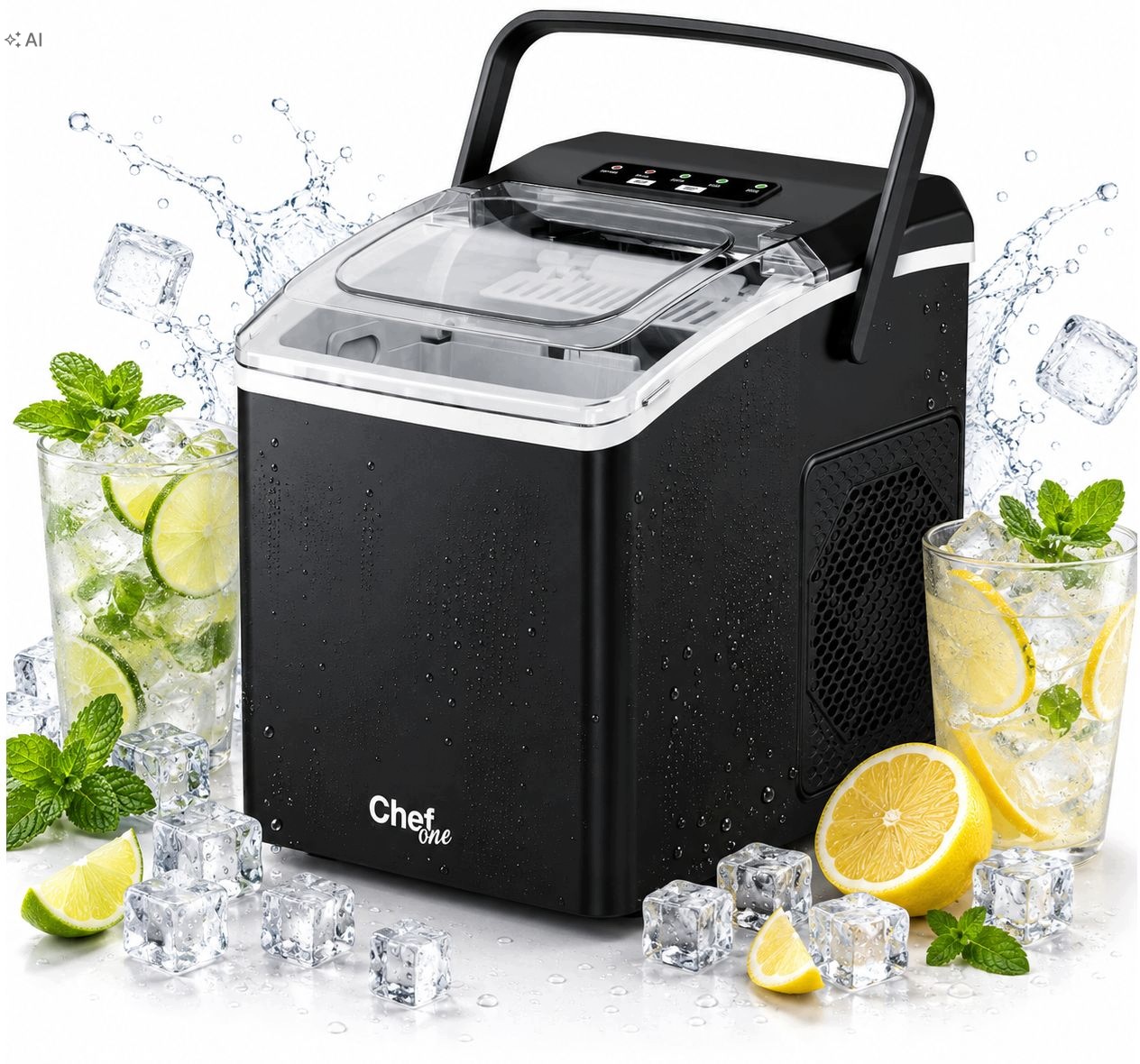 ChefOne maszyna do kostek lodu szybka 12kg 24h cicha czarna 36GW - od electric_Midas