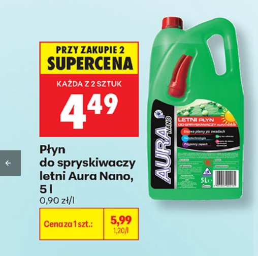 Płyn do spryskiwaczy letni Aura Nano, 5L (przy zakupie 2 opakowań) - Biedronka