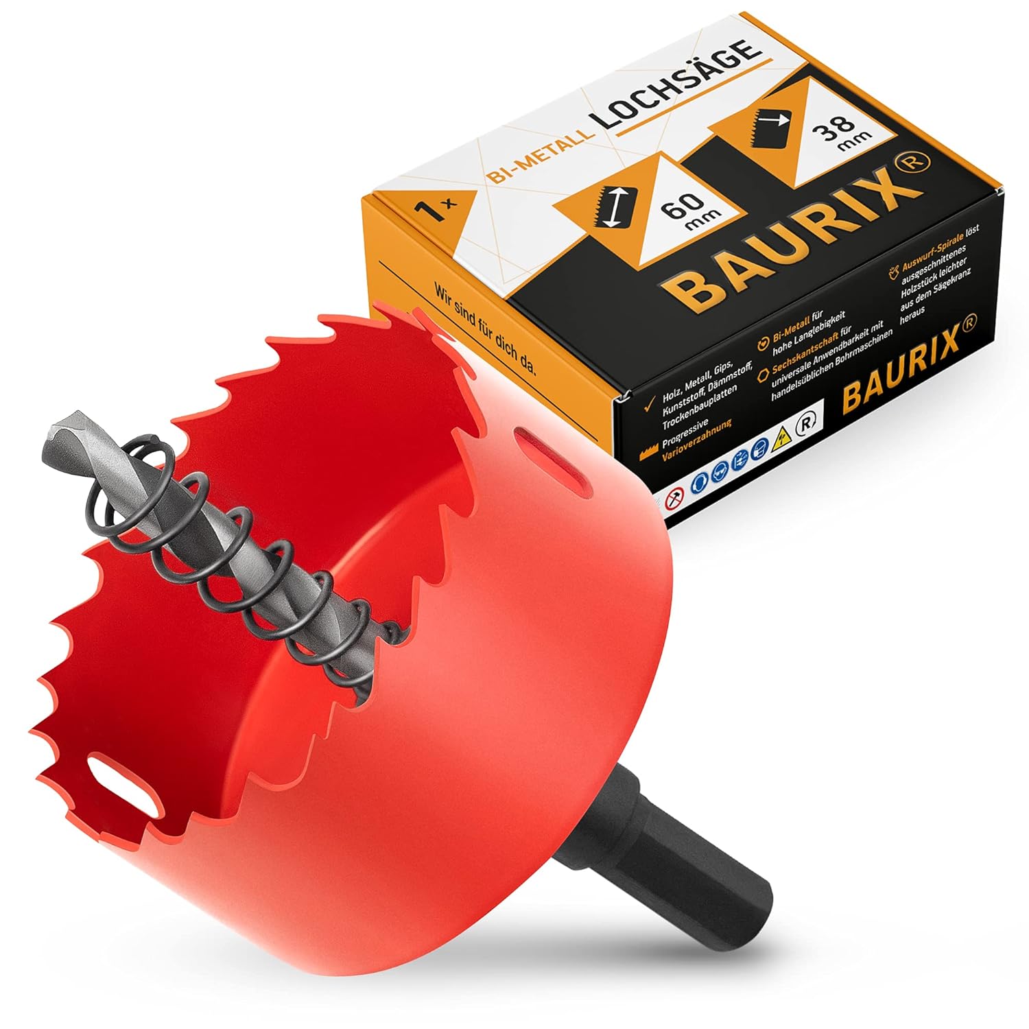 BAURIX® Otwornica bimetalowa 60 mm – HSS, do metalu, drewna i płyt