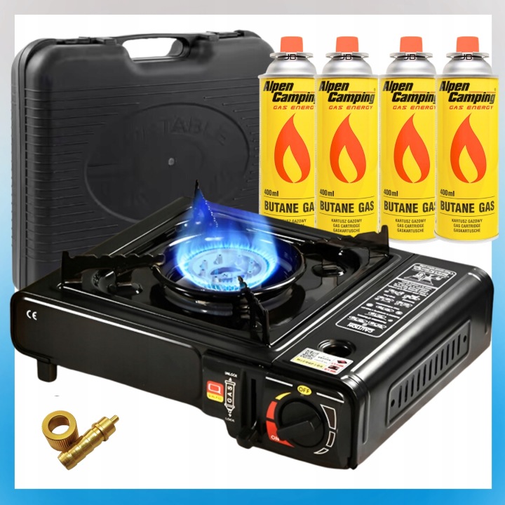 Kuchenka Gazowa Turystyczna 2w1 z Reduktorem + 4x Kartusz Alpen Camping Gaz - od GAZ_VIP_MASTERS
