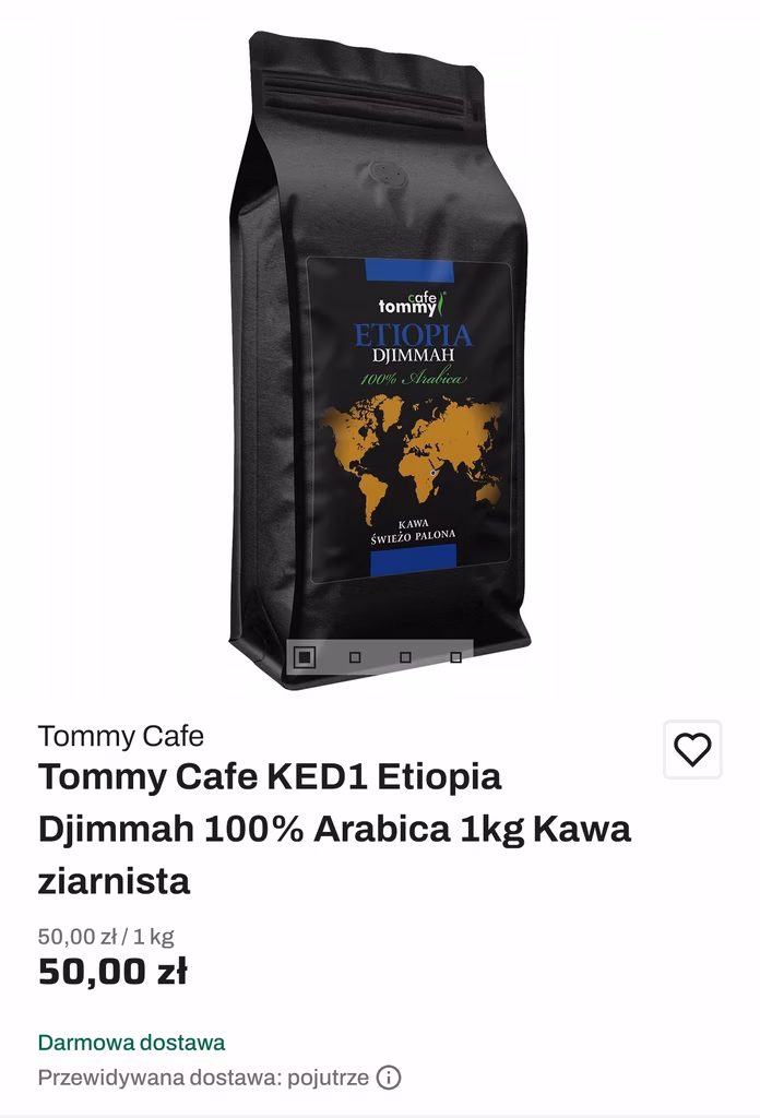 Kawa ziarnista Tommy Cafe Etiopia Djimmah 100% Arabica, 1kg - InPost