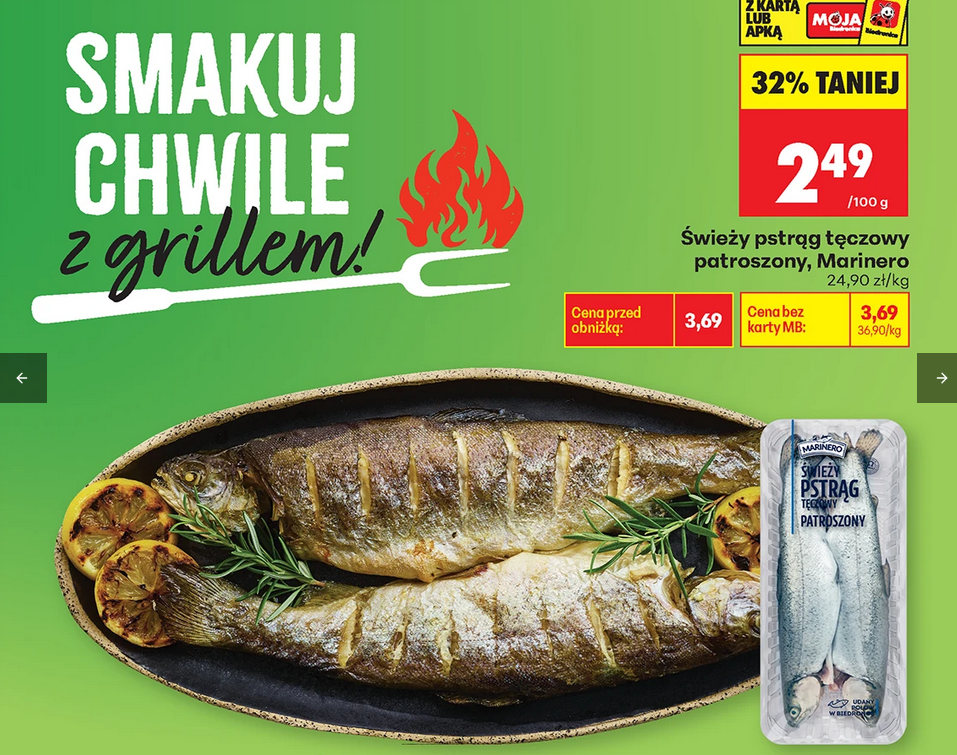 Świeży pstrąg tęczowy, patroszony Marinero, 100g