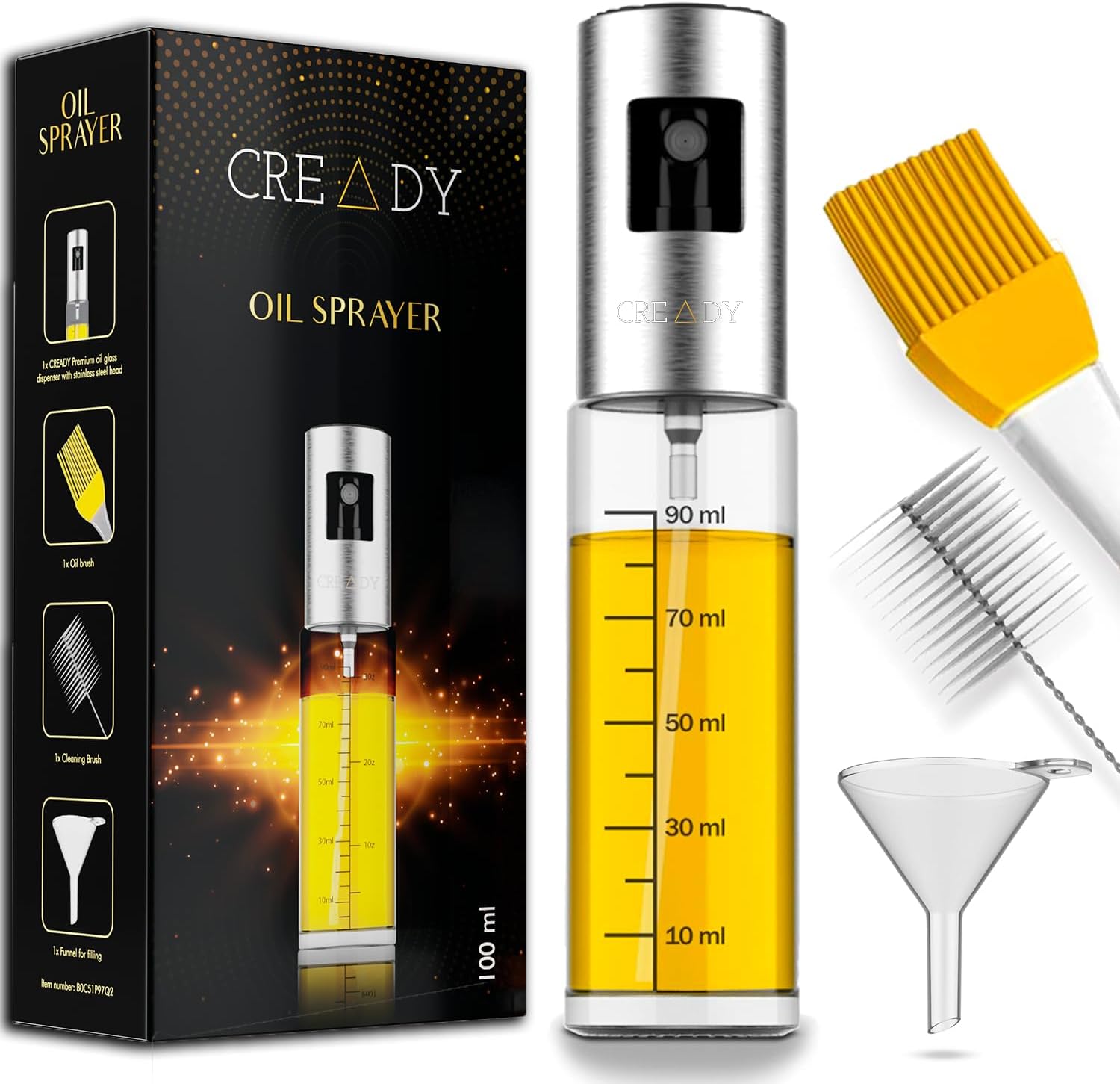 CREADY® | Dozwonik oleju, pojemnik ze stali nierdzewnej, 100 ml + akcesoria