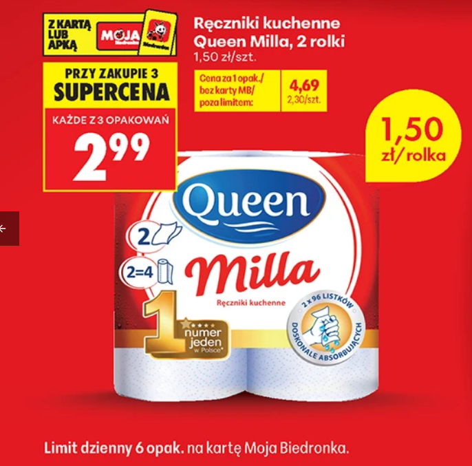 Reczniki kuchenne Queen Milla, 2 rolki (przy zakupie 2 opakowań)