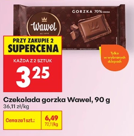 Czekolada gorzka Wawel, 90g (przy zakupie 2 opakowań)