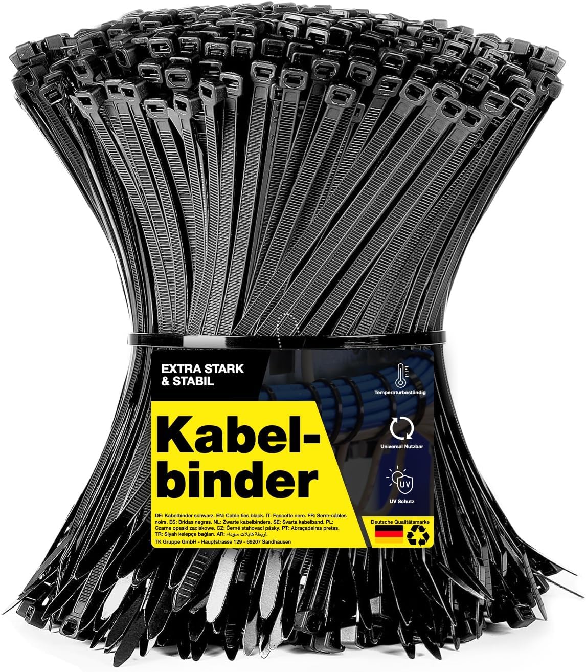 TK Gruppe Timo Klingler Zestaw 100 opasek kablowych, czarne - krótkie i długie - odporne na rozerwanie i promieniowanie UV (200 mm x 3,6 mm)