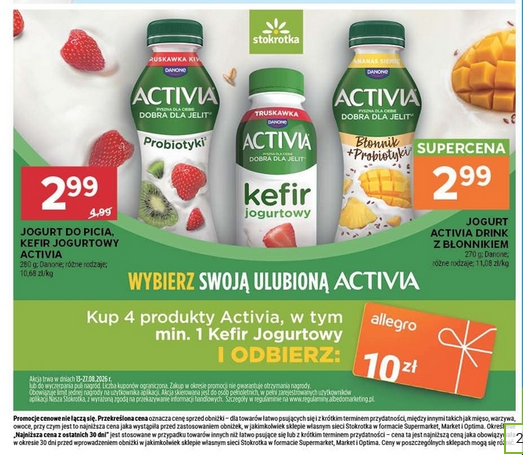 ZWROT w postaci BONU 10 PLN na ALLEGRO za zakup 4 prod. ACTIVIA - Stokrotka