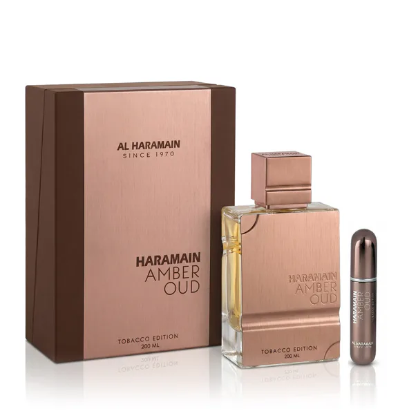 ZESTAW  Al Haramain Amber Oud Tobacco Edition zestaw Woda perfumowana 200 ml + Flakon z możliwością napełni