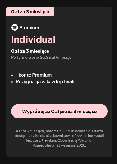 DARMOWE konto PREMIUM przez pierwsze 3 MIESIĄCE na Spotifiy