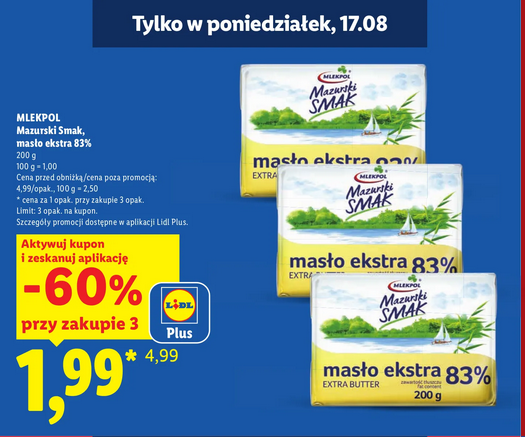 MLEKPOL Mazurski Smak, masło ekstra 82% (cena przy zakupie 3 kostek) - LIDL