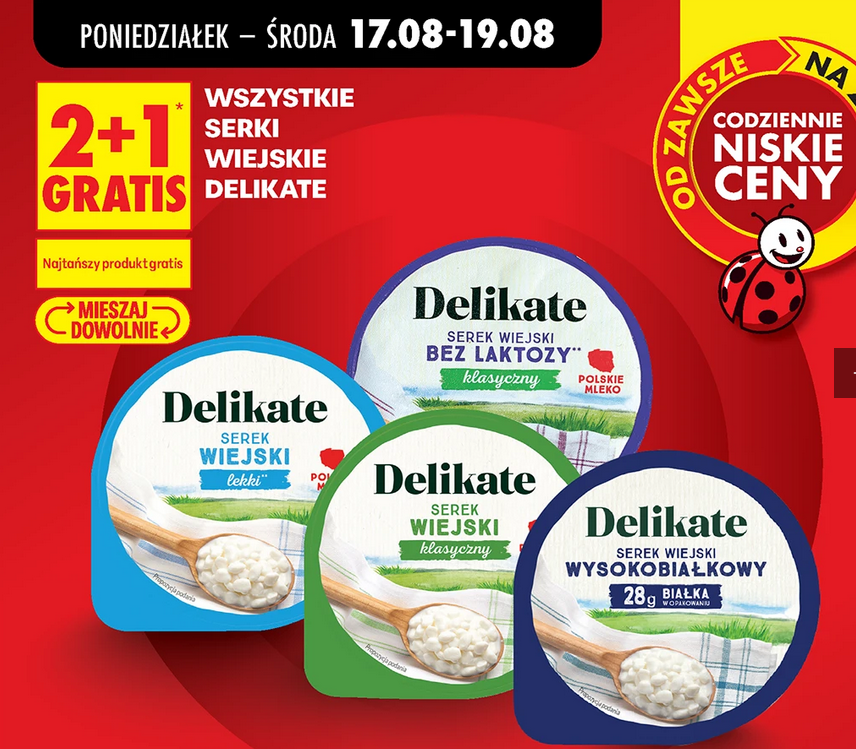 Wszystkie serki wiejskie DELICATE (2+1 GRATIS) - Biedronka