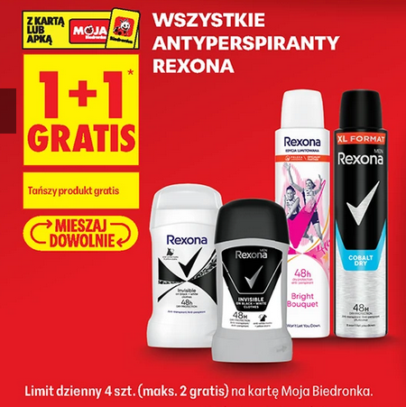 Wszystkie antyperspiranty REXONA (1+1 GRATIS) - Biedronka