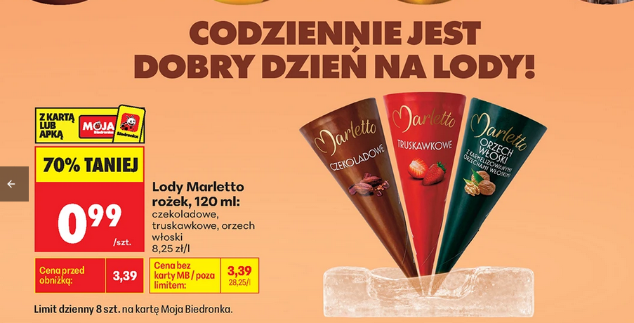 Lody Marletto rożek, 120 ml - Biedronka
