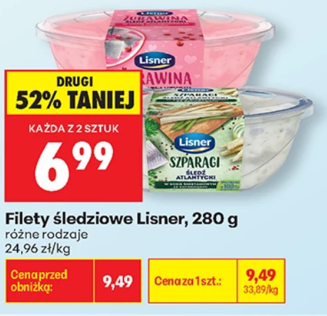 Filety śledziowe LISNER, 280g, różne rodzaje (przy zakupie 2 opakowań) - Biedronka