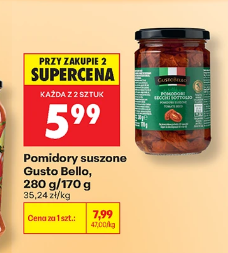 Pomidory suszone Gusto Bello, 280g/170g (przy zakupie 2 op.) - Biedronka